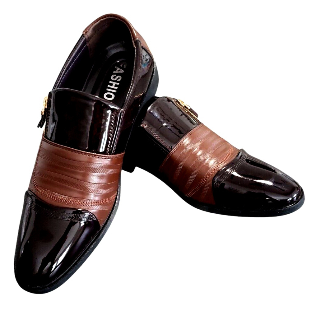 PU Oxford Men's Shoes Size EU 43 (9.5) Brown Black Side Zipper Business